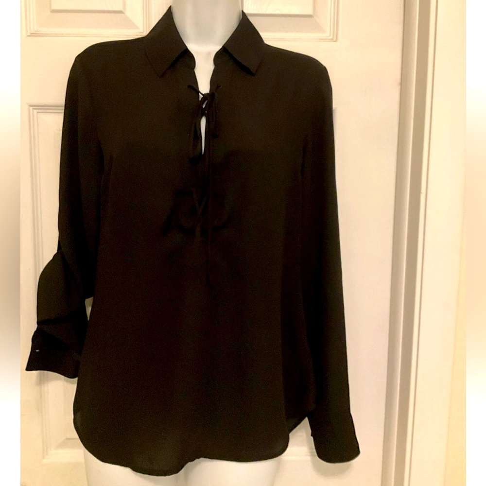 Express Women’s Semi Sheer Lace Up Roll Tab Sleeve Tunis Size Small